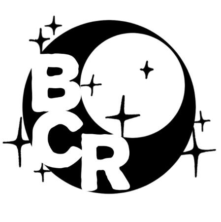 Vector image of a logo with a moon and stars, the initials BCR in the negative space of the design.